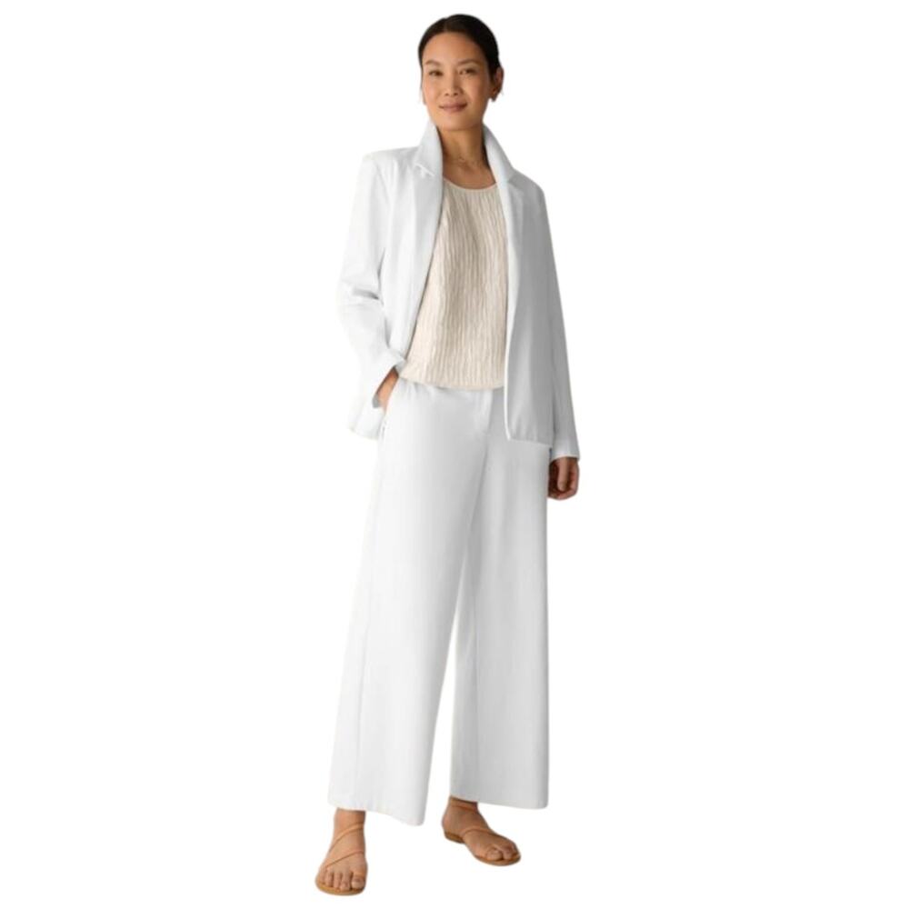 Eileen Fisher White Cotton Blend Ponte Open Front Notch Collar Blazer Size PL